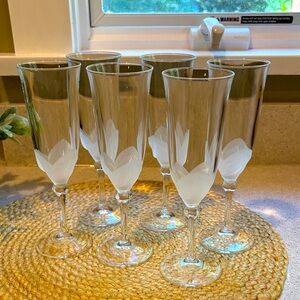 (6) Vintage Cristal D'Arques-Durand "Florence" Frosted Champagne Flutes/Glasses